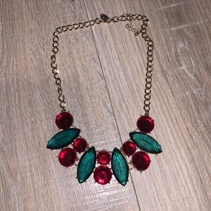 Charming Charlie red & green Gems Necklace Gold Chain Christmas Holiday Formal